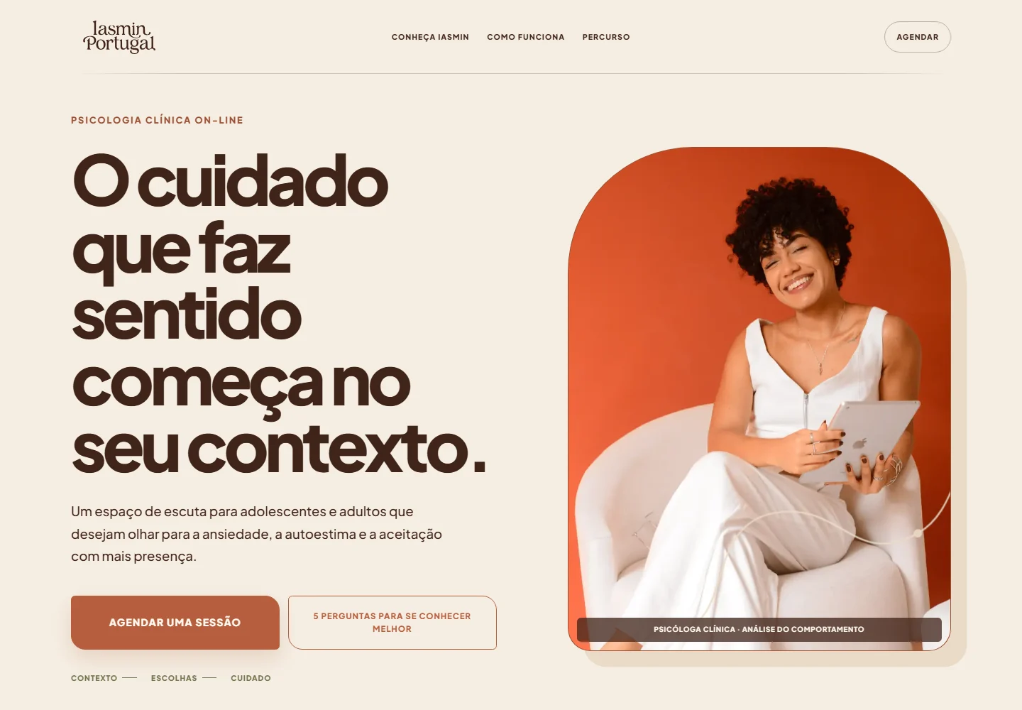Abertura da landing page de Iasmin Portugal